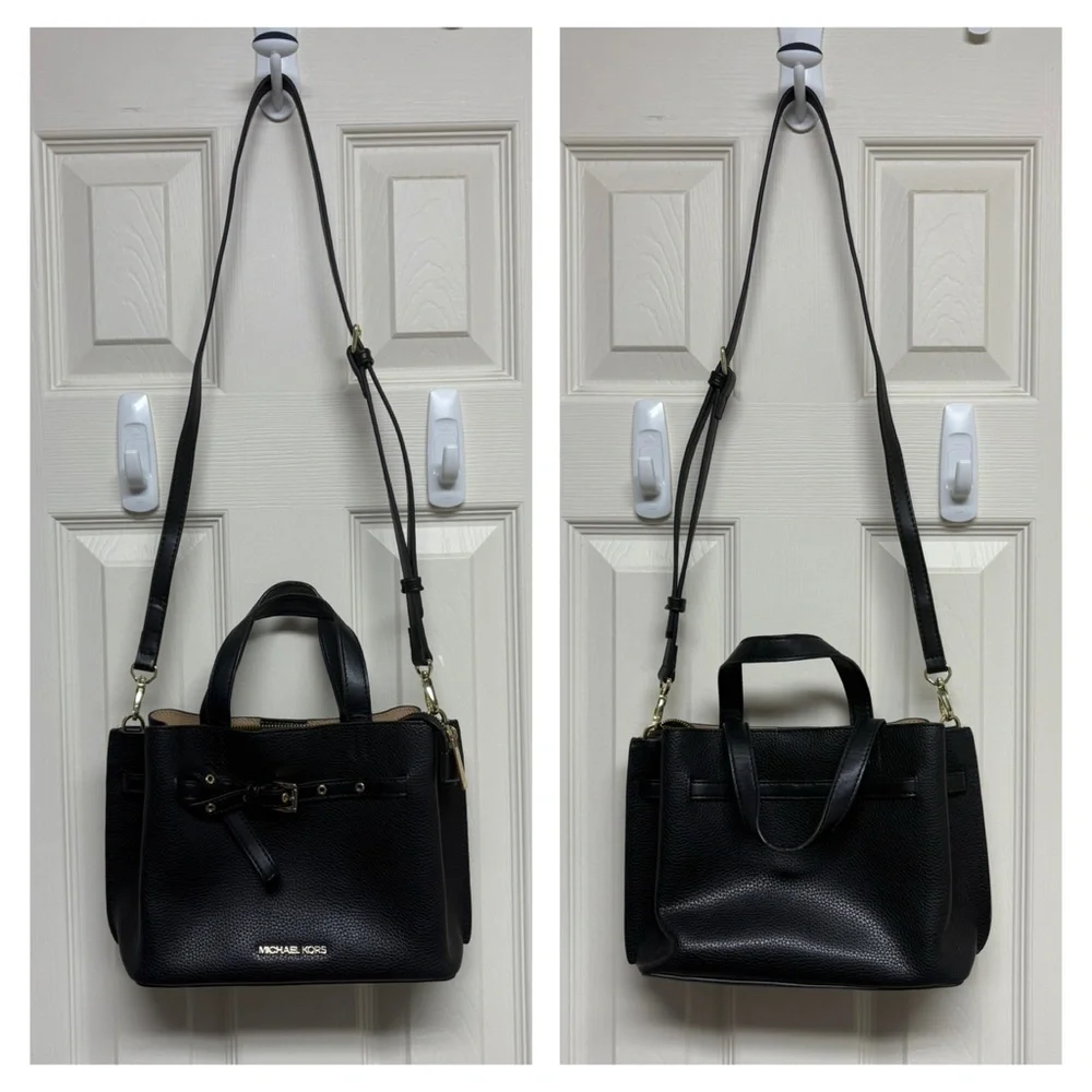 Michael Kors Emilia triple compartment satchel crossbody bag purse black bow EUC